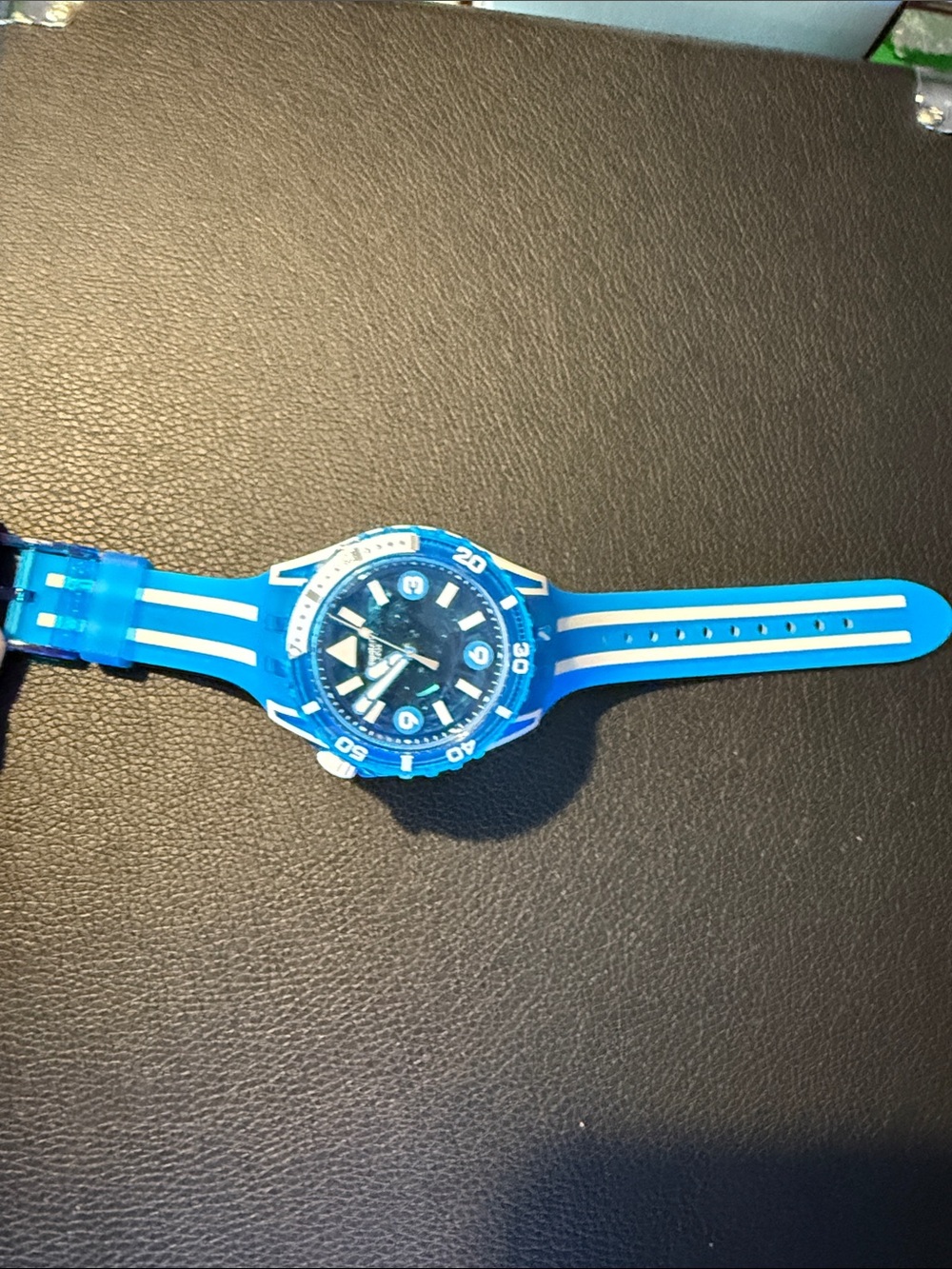 Swatch White and Blue Transparent Dial Silicone Watch